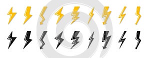 Yellow lightning bolt icon flash logo vector set