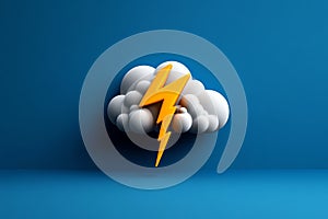 A yellow lightning bolt striking a white cloud against a blue background
