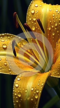 Yellow lily flower macro photo dark blurred wallpaper background