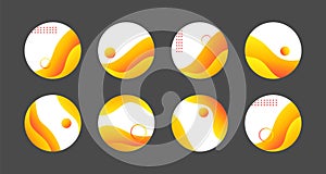 Yellow liquid highlight story cover icons for social media. Vector abstract circle trendy icons for instagram highlights