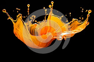 Yellow liquid splashing into the air on black background. Generative AI