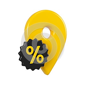 Yellow location map pin gps pointer markers illustration for destination. Black label with percent. 3d rendering