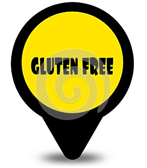 Yellow location pointer design with GLUTEN FREE text message