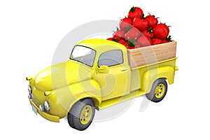 Yellow lorry with red tomatoes