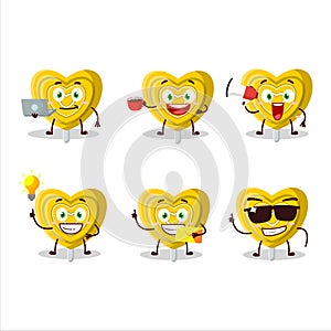 Yellow love candy cartoon character with various types of business emoticons