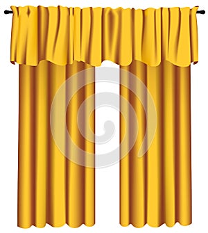 Yellow luxury curtains and draperies on white background