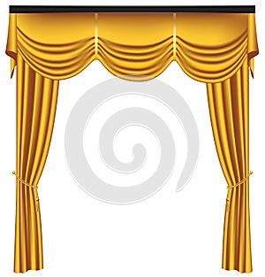 Yellow luxury curtains and draperies on white background