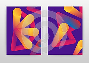 Yellow magenta abstract 3D lines on purple design for annual report, brochure, flyer, leaflet, poster. Yellow isometric lines on