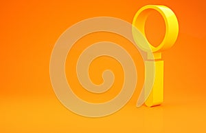 Yellow Magnifying glass icon isolated on orange background. Search, focus, zoom, business symbol. 3d illustration 3D