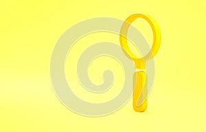 Yellow Magnifying glass icon isolated on yellow background. Search, focus, zoom, business symbol. Minimalism concept. 3d