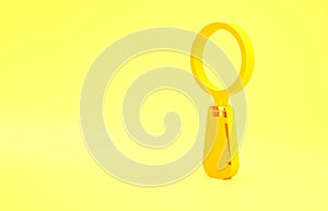 Yellow Magnifying glass icon isolated on yellow background. Search, focus, zoom, business symbol. Minimalism concept. 3d