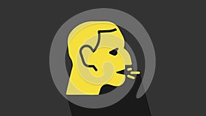 Yellow Man coughing icon isolated on grey background. Viral infection, influenza, flu, cold symptom. Tuberculosis, mumps