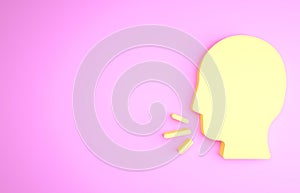 Yellow Man coughing icon isolated on pink background. Viral infection, influenza, flu, cold symptom. Tuberculosis, mumps