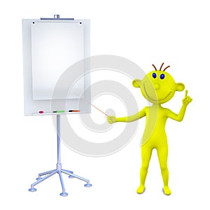 Yellow man gives the information at the stand