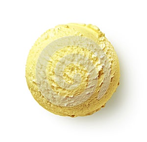 Yellow mango ice cream scoop on white background