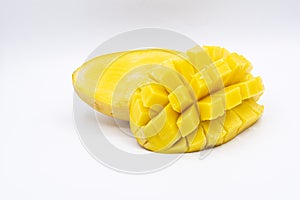 Yellow  mango slice with  isolated white background