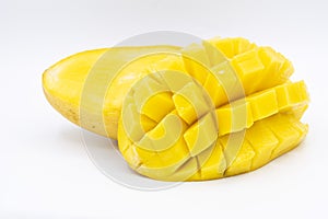 Yellow  mango slice with  isolated white background