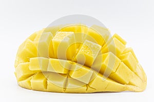 Yellow  mango slice with  isolated white background