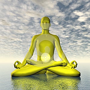 Yellow manipura or solar plexus-navel chakra meditation - 3D render photo