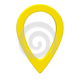 Yellow map pointer 3d pin. Location symbol isolated on white background. Web location point, pointer. 3D rendering.