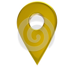 Yellow map pointer 3d pin. Location symbol isolated on white background. Web location point, pointer. 3D rendering.