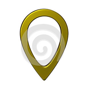 Yellow map pointer 3d pin. Location symbol isolated on white background. Web location point, pointer. 3D rendering.