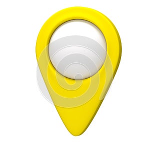 Yellow map pointer 3d pin. Location symbol isolated on white background. Web location point, pointer. 3D rendering.