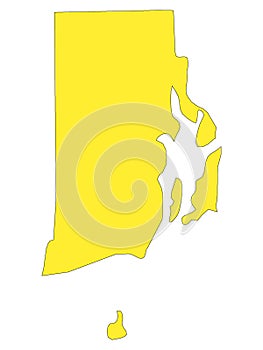 Yellow Map of US State of Rhode Island