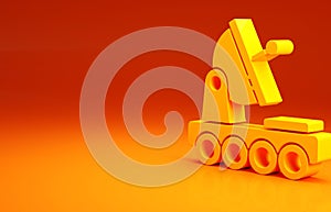 Yellow Mars rover icon isolated on orange background. Space rover. Moonwalker sign. Apparatus for studying planets