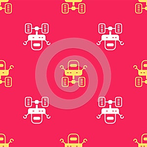 Yellow Mars rover icon isolated seamless pattern on red background. Space rover. Moonwalker sign. Apparatus for studying