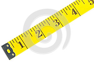 Yellow measure tape on white background