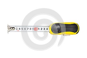 Yellow measuring tape isolated on white background