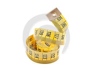 Yellow measuring tape isolated on white background