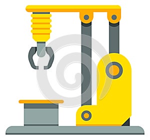 Yellow mechanic arm. Industrial technology device icon