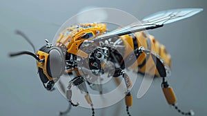 Yellow Mechanical Bee with Detailed Exoskeleton photo