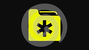 Yellow Medical health record folder for healthcare icon isolated on black background. Patient file icon. Medical history