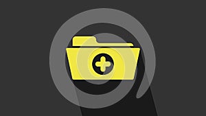 Yellow Medical health record folder for healthcare icon isolated on grey background. Patient file icon. Medical history