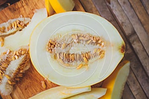 Yellow melon Cantaloupe slices