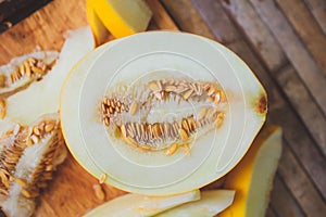 Yellow melon Cantaloupe slices