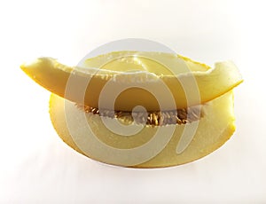 Yellow melon, white background. Vegetarian, diet food, isolated photo