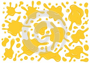 Yellow melting liquid cheese splash splatter vector food illustration element decoration on isolated white background