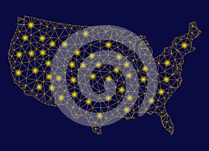 Yellow Mesh Network United States Map with Flare Spots