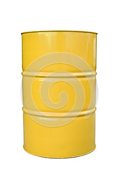 Yellow metal barrel isolated on white.
