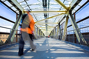 Yellow metal corridor, crowd mooving