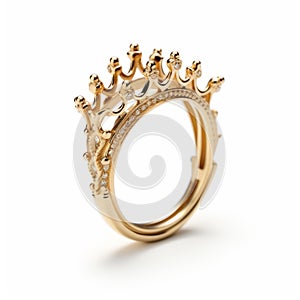Yellow Metal Crown Ring With Diamond Accents - High-key Lighting Style photo