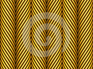 Yellow metallic twisted cylinders. Seamless pattern.