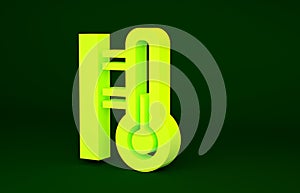 Yellow Meteorology thermometer measuring icon isolated on green background. Thermometer equipment showing hot or cold