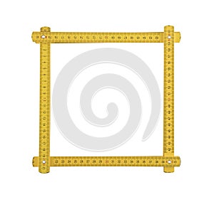 Yellow meter ruler frame on white background