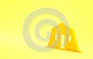 Yellow Military barracks station icon isolated on yellow background. Airstrikes architecture army. Minimalism concept