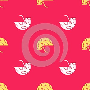 Yellow Military helmet icon isolated seamless pattern on red background. Army hat symbol of defense and protect